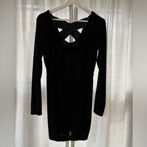 BCBGeneration black velvet‎ mini cocktail dress with back strap details. …